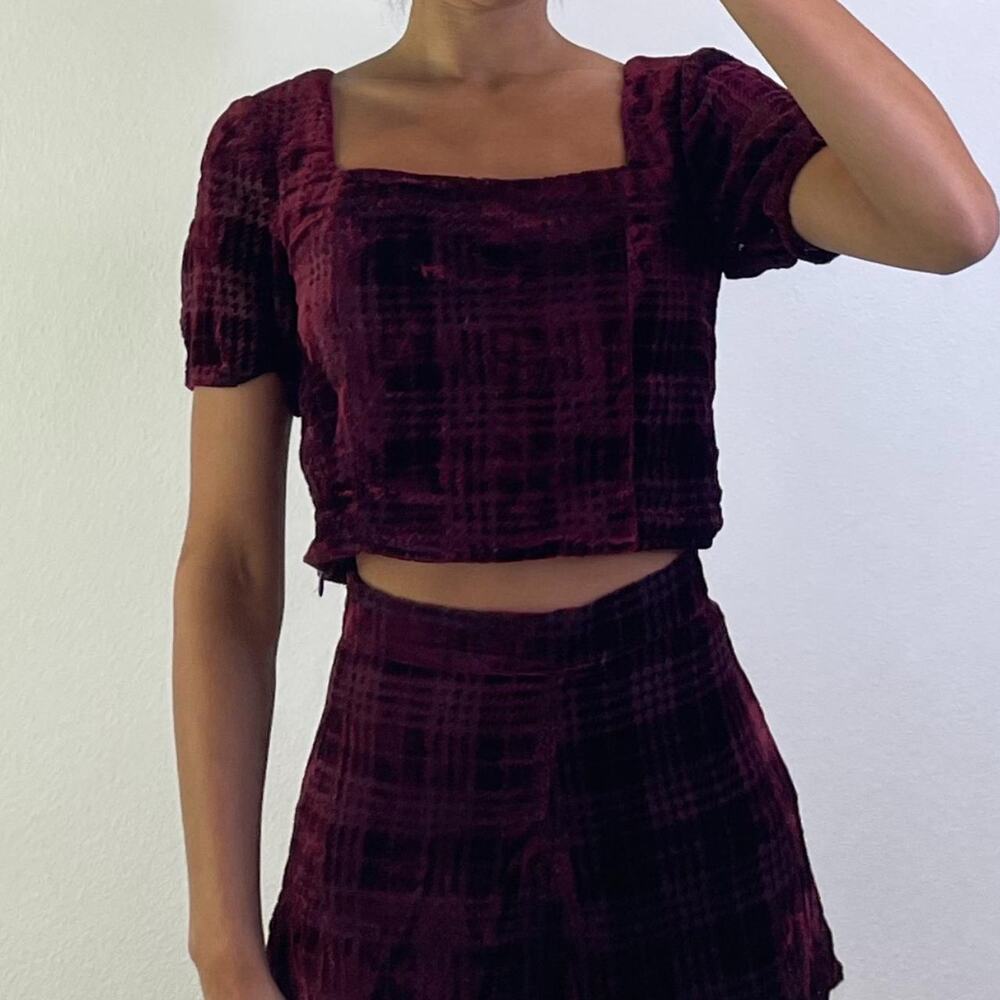 Burgundy Plaid Crop Top